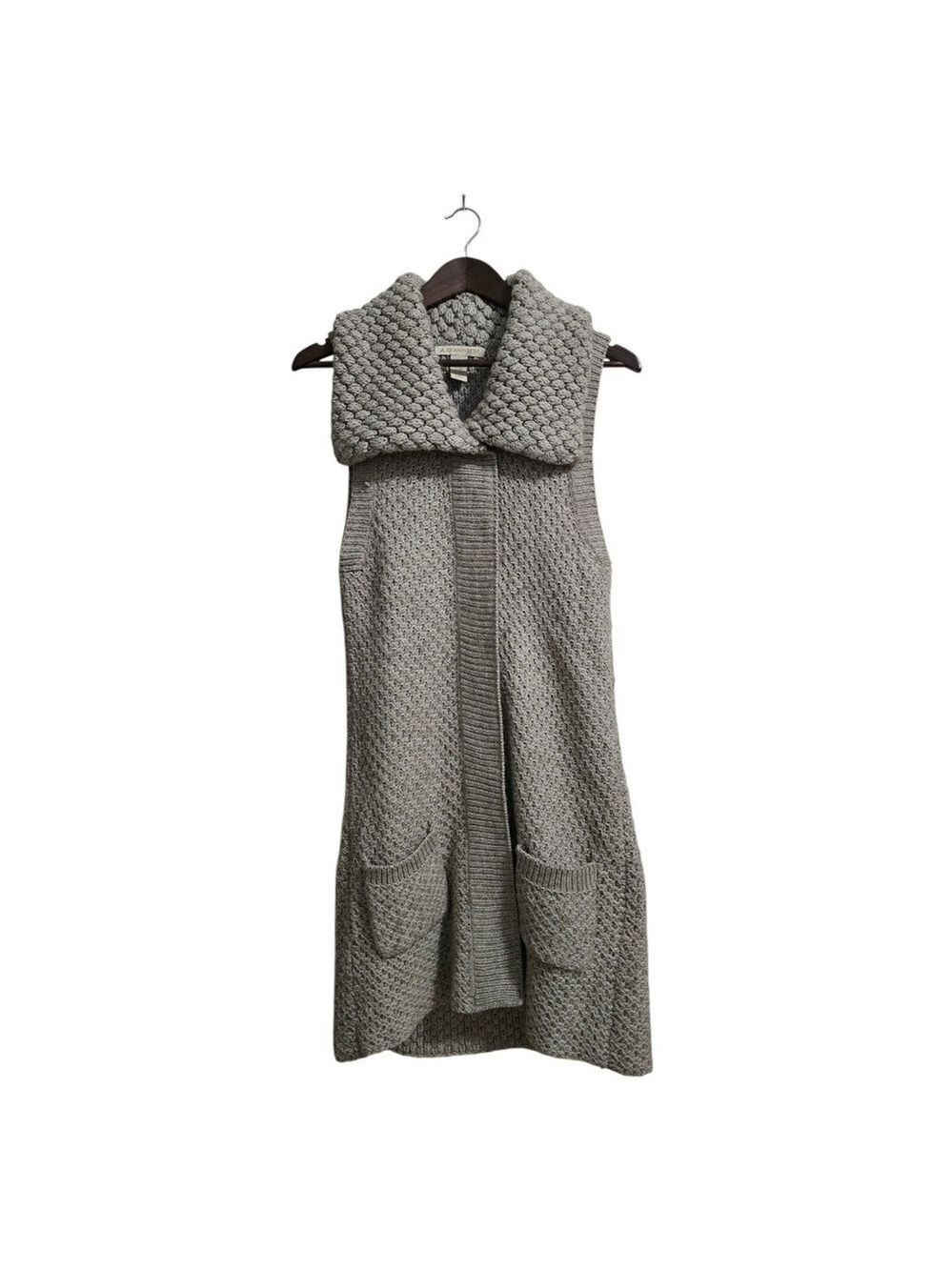 A. Giannetti Tan Pointelle Knit Sleeveless Wool Blend Cardigan Sz L
